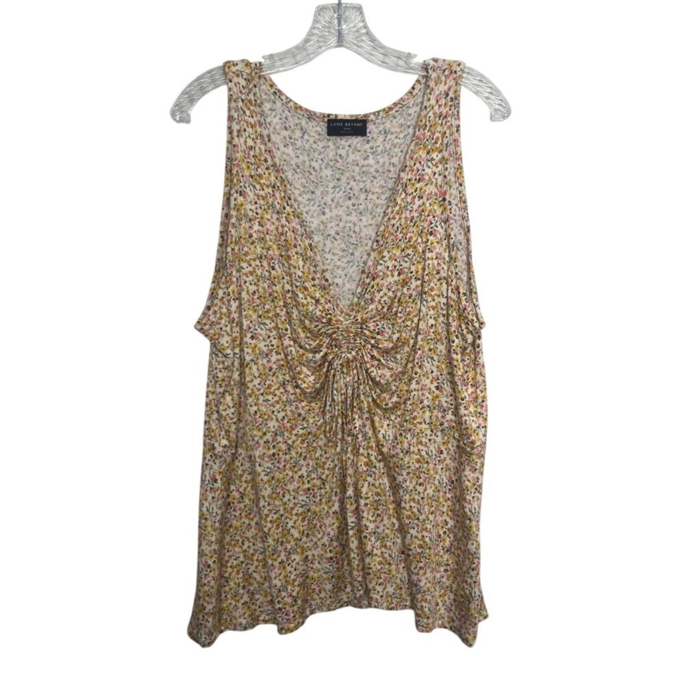 Lane Bryant Sleeveless Floral Print Top Womens 18/20 Multicolor Ruched Summer